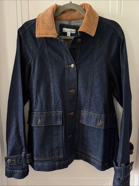 LOFT Dark Indigo Denim Barn Jacket with Tan Corduroy Collar